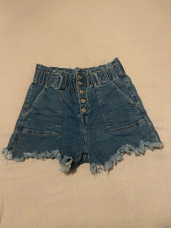 Black Label Pants - Black Label Blue High-Waist Paperbag Denim Shorts